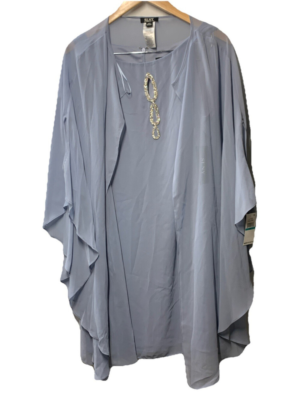 SLNY Fashions Womens Party Sheath Dress with Chiffon Capelet Size 16P Light Blue